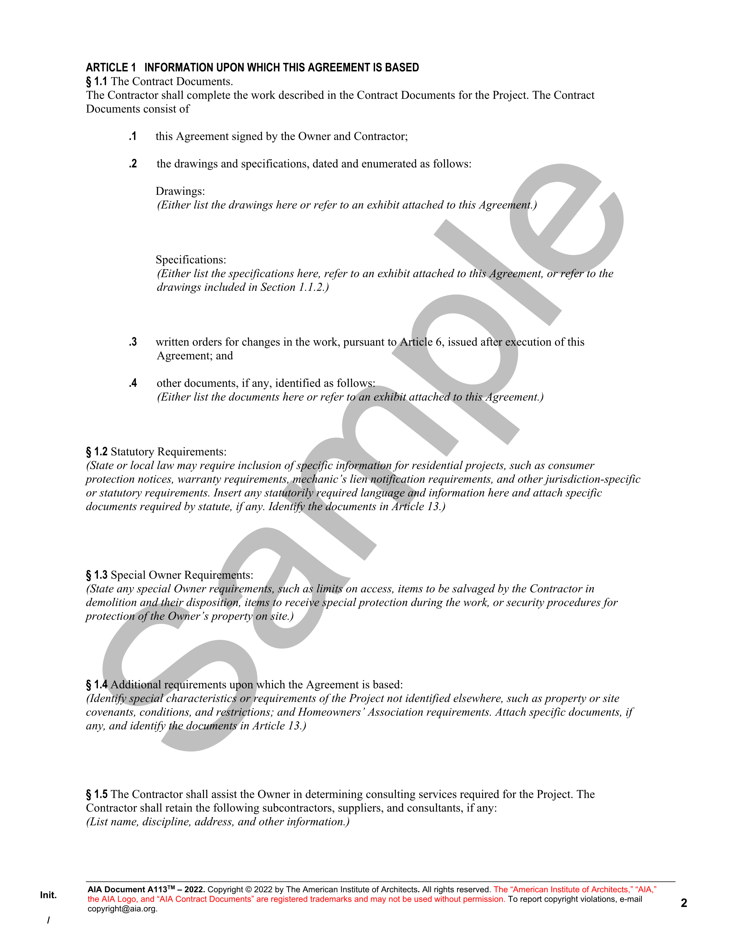 A Standard Form Of Agreement Between Owner And Contractor