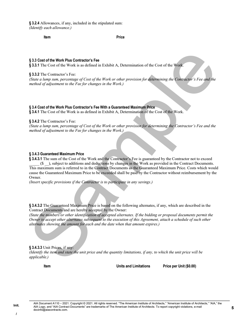 A1102021 Standard Form of Agreement Between Owner and Contractor for a Custom Residential Project
