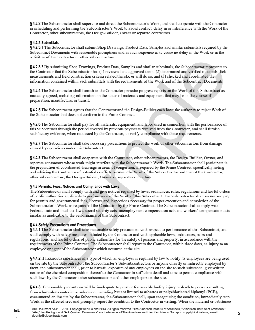 A441-2014 Contractor-Subcontractor Agreement image.