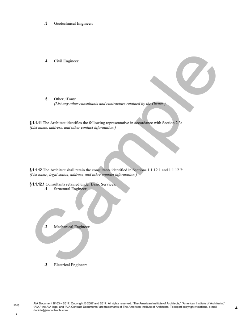 B103 2017 owner architect agreement
