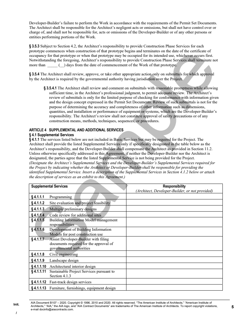 AIA B107-2020 Standard Form Of Agreement Between Developer-Builder And ...