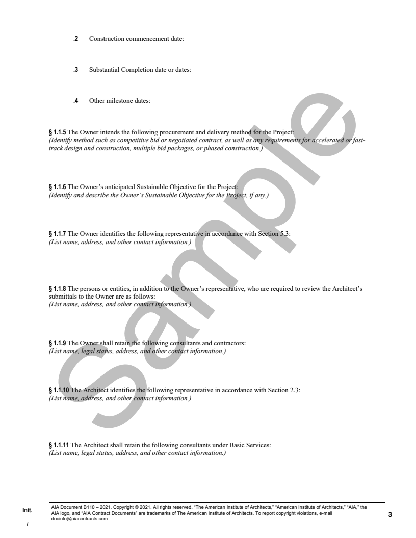 B110-2021 Standard Form Of Agreement Between Owner And Architect For A ...