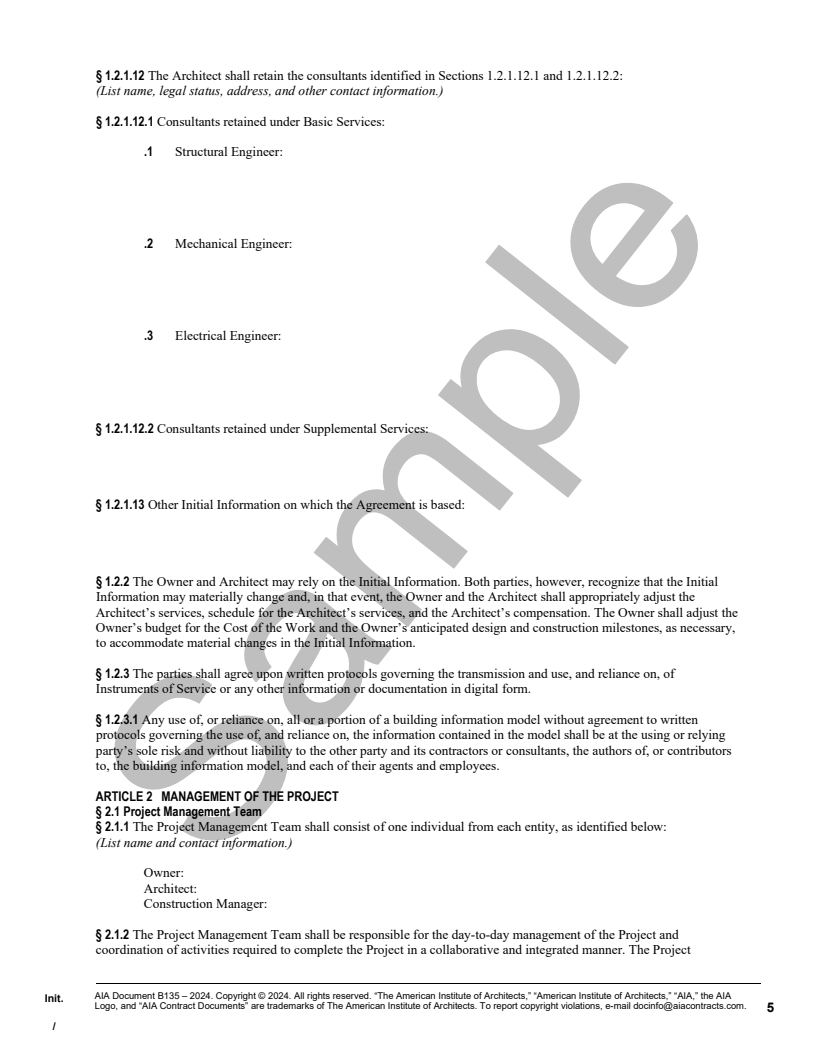 AIA Document B135™–2024 is coordinated for use with A135-2024, in which ...