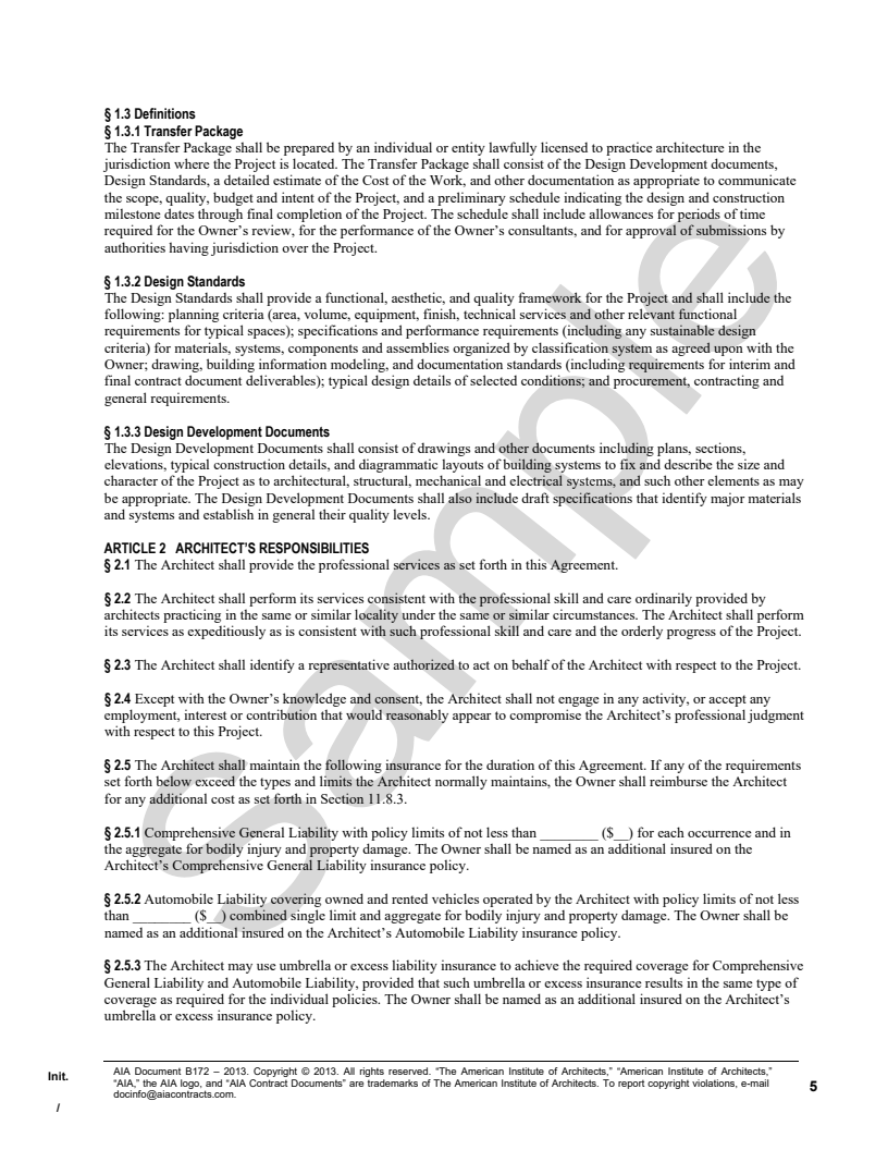 B172 2013 owner architect agreement aor services