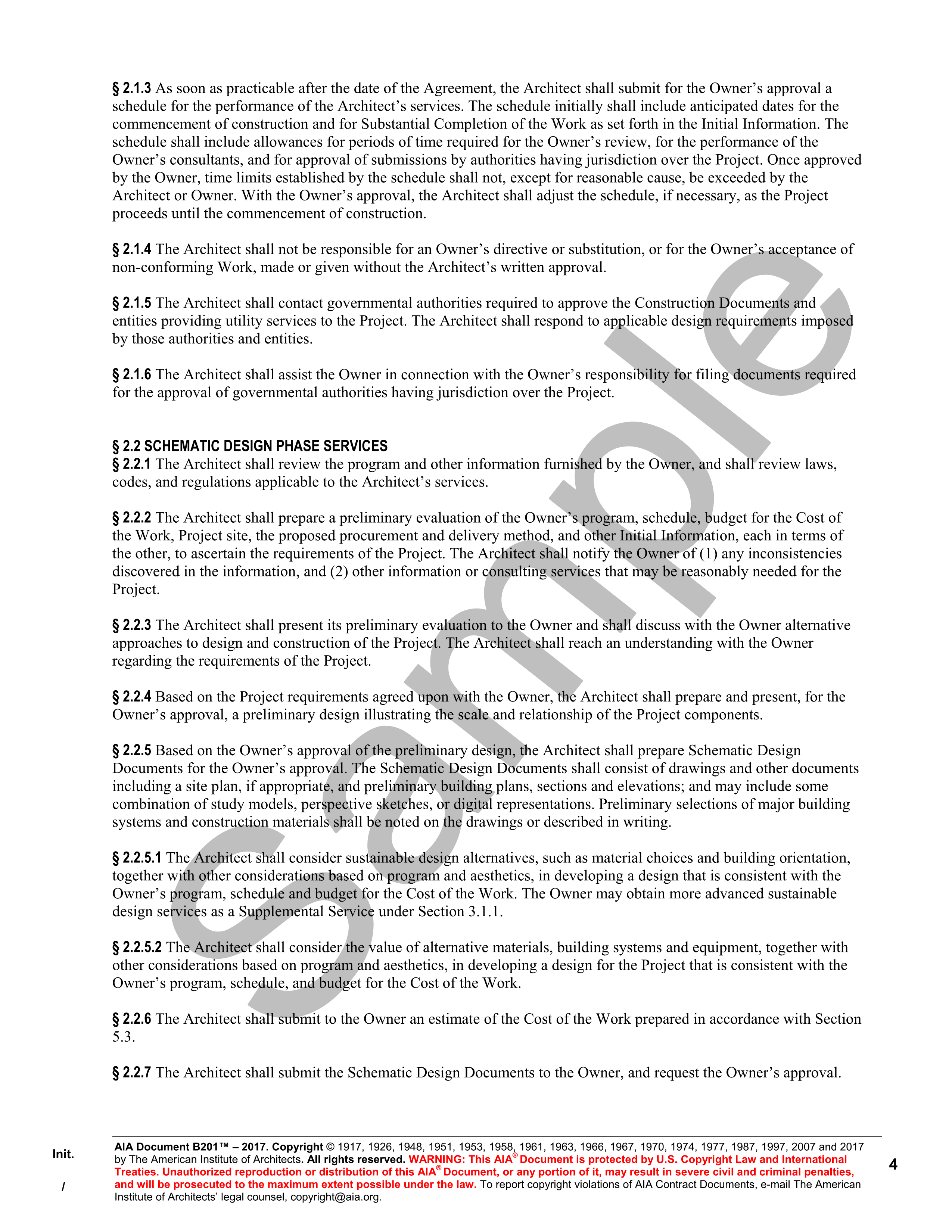 B201-2017 Standard Form Of Architect’s Services