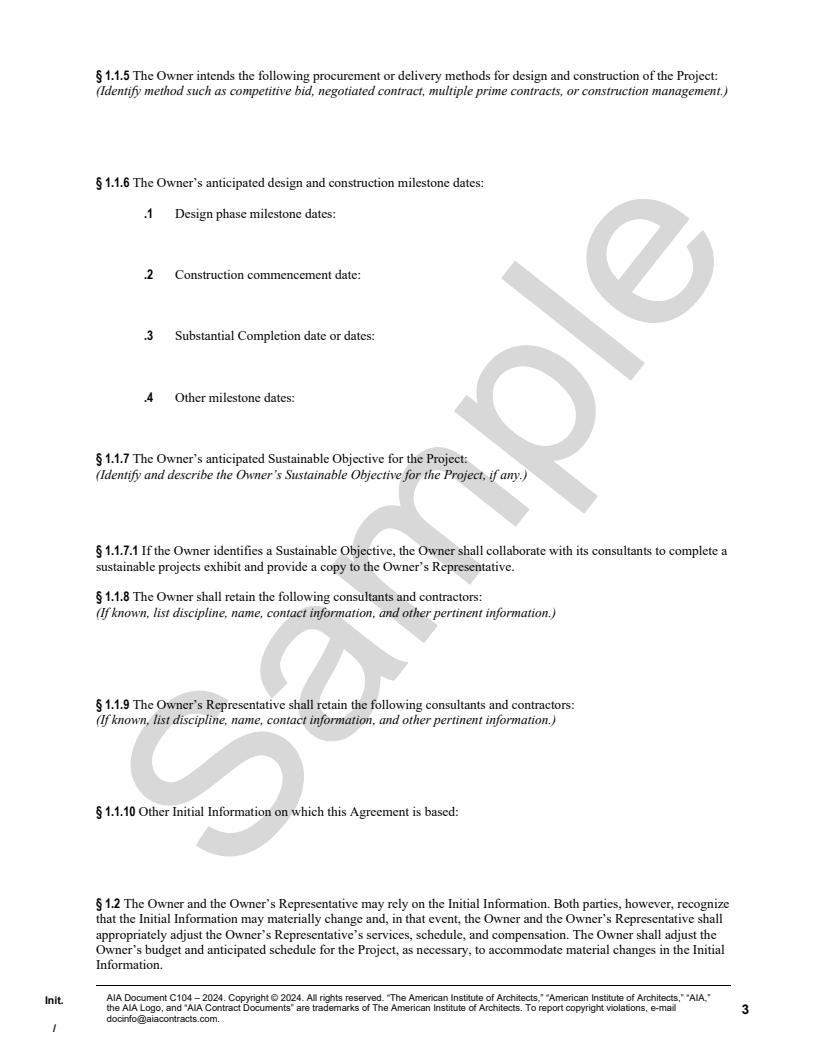 C104–2024, Standard Form of Agreement Between Owner and Owner’s ...