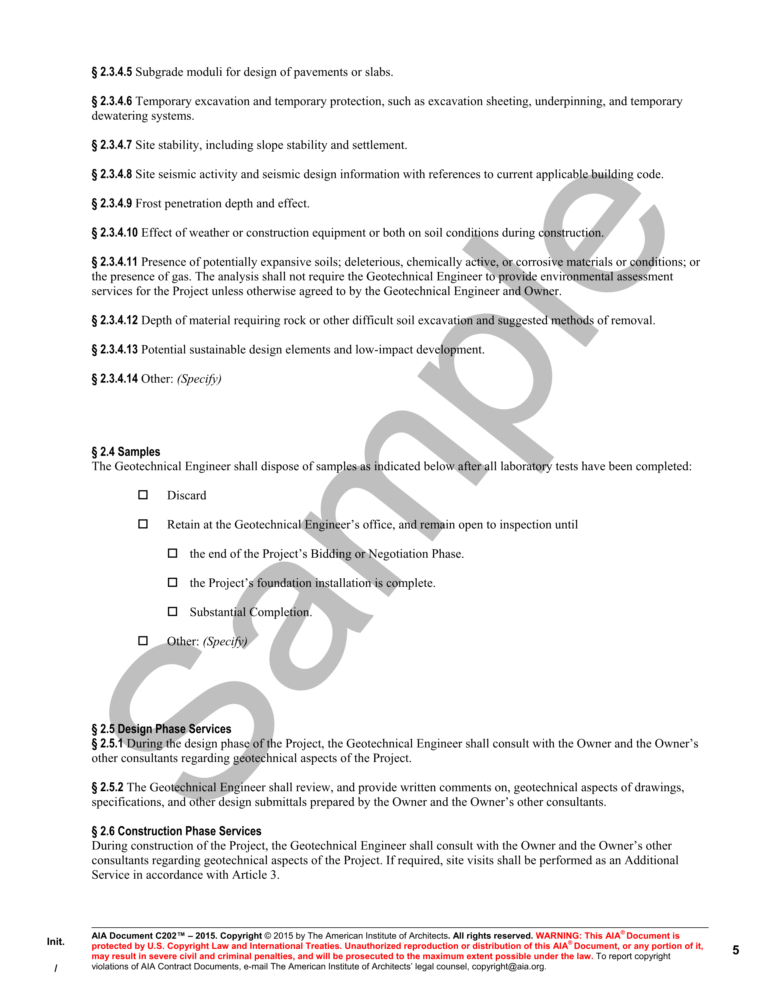 C202-2015 Standard Form of Consultant’s Services: Geotechnical Engineering