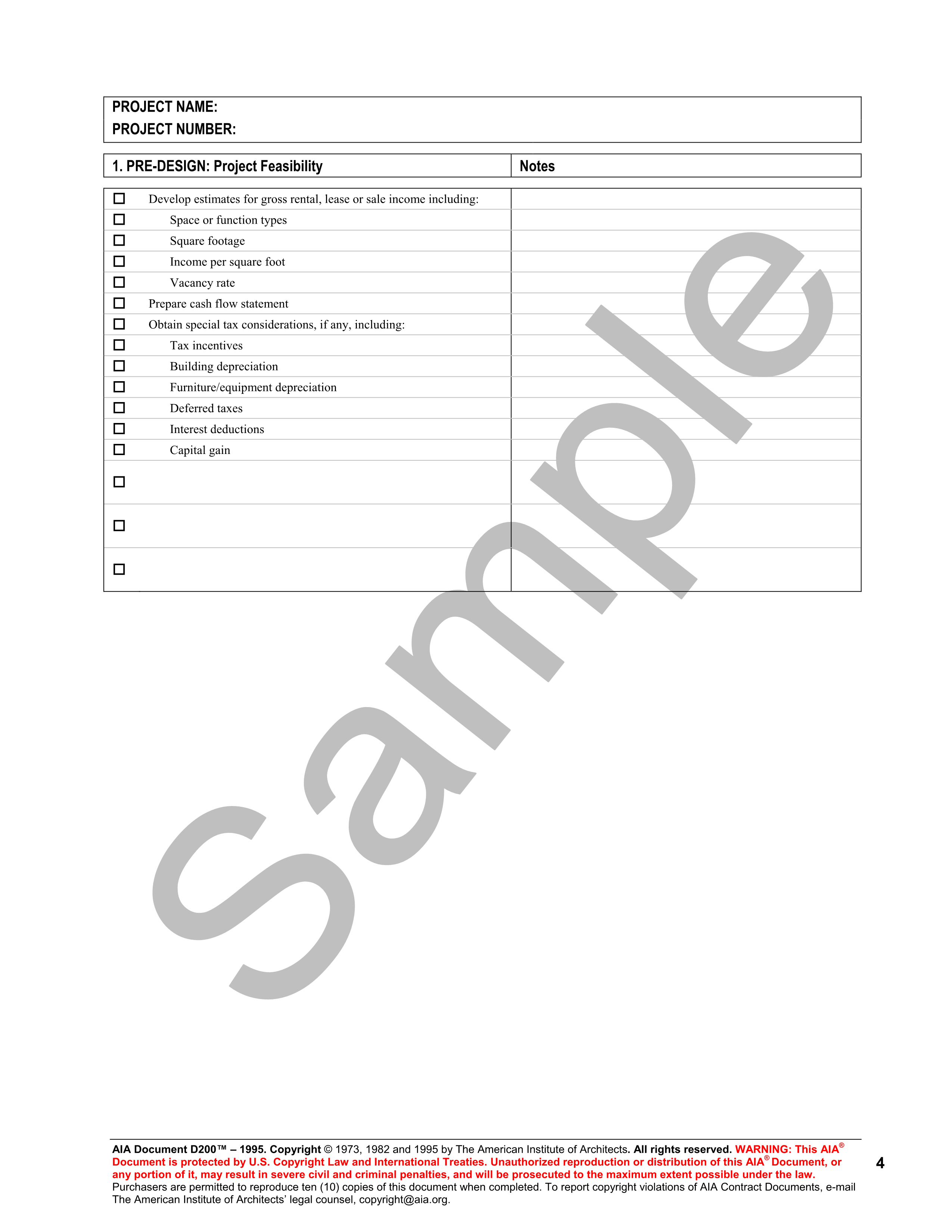 D200 1995 project checklist