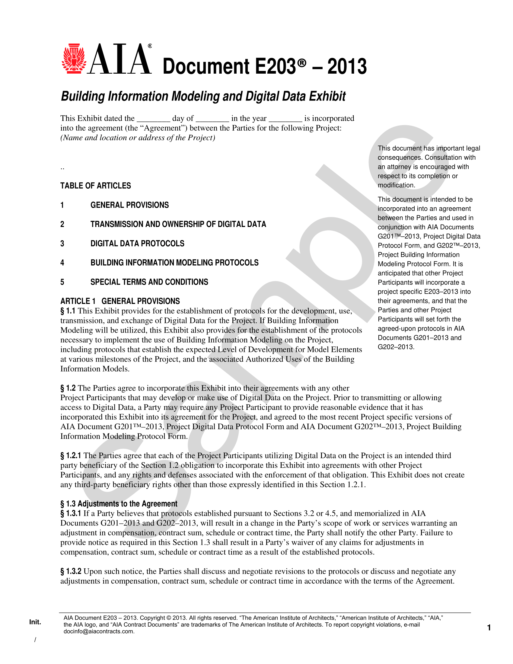 E203-2013 Building Information Modeling and Digital Data Exhibit