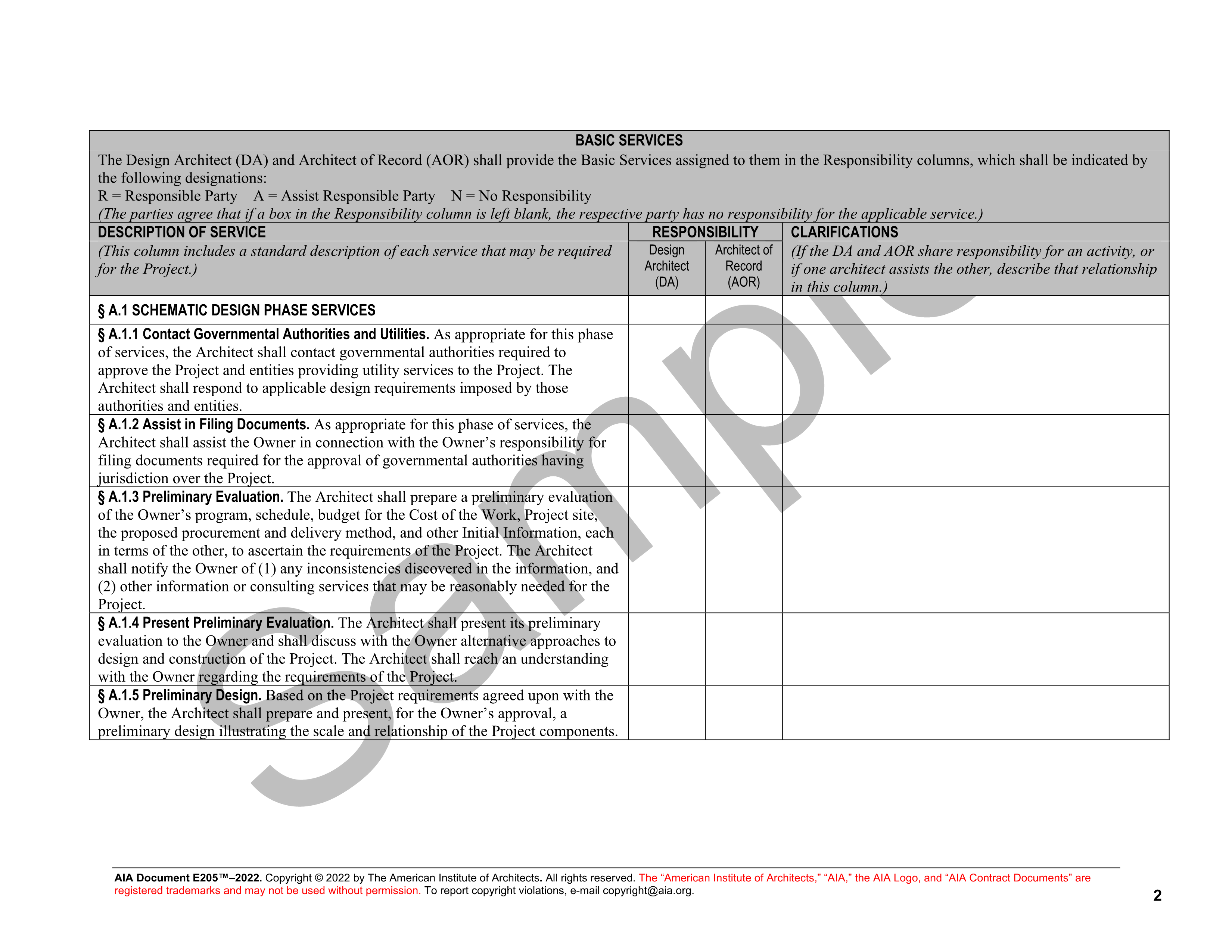 E2052022 Architects’ Scope and Responsibility Matrix
