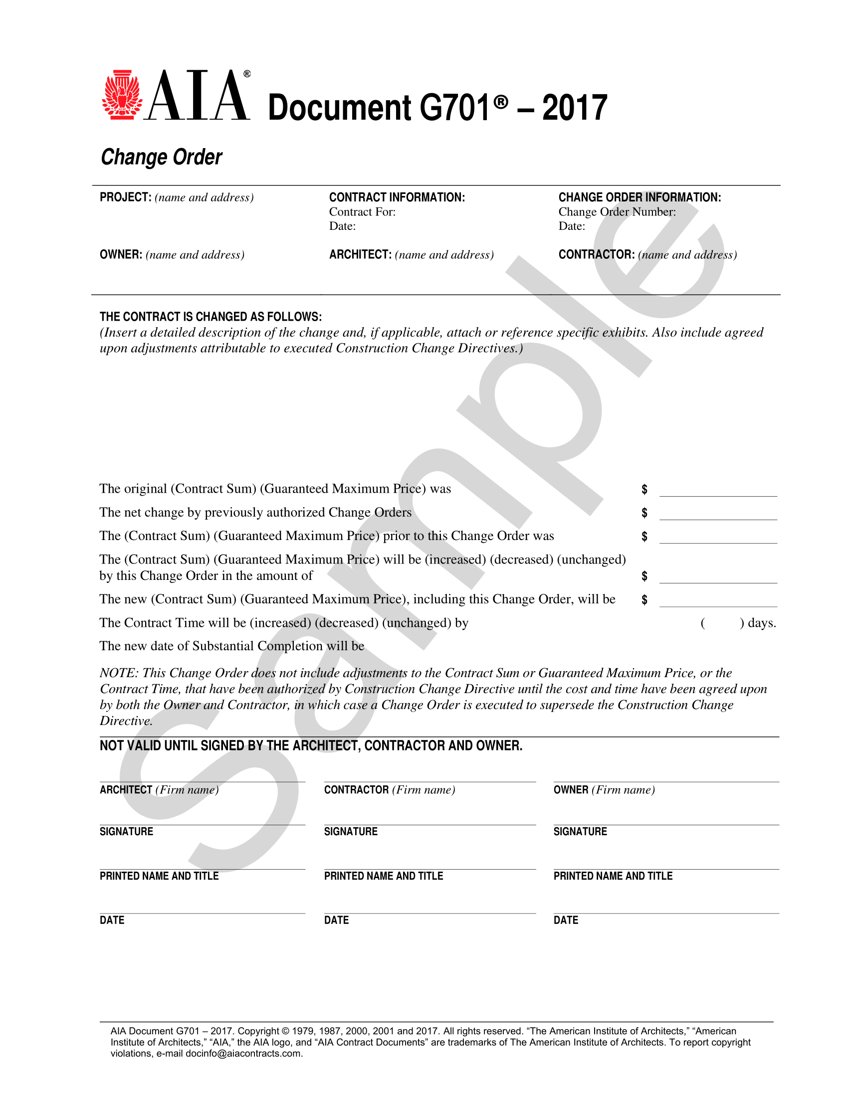 Looking for the aia change order g701 get it here 