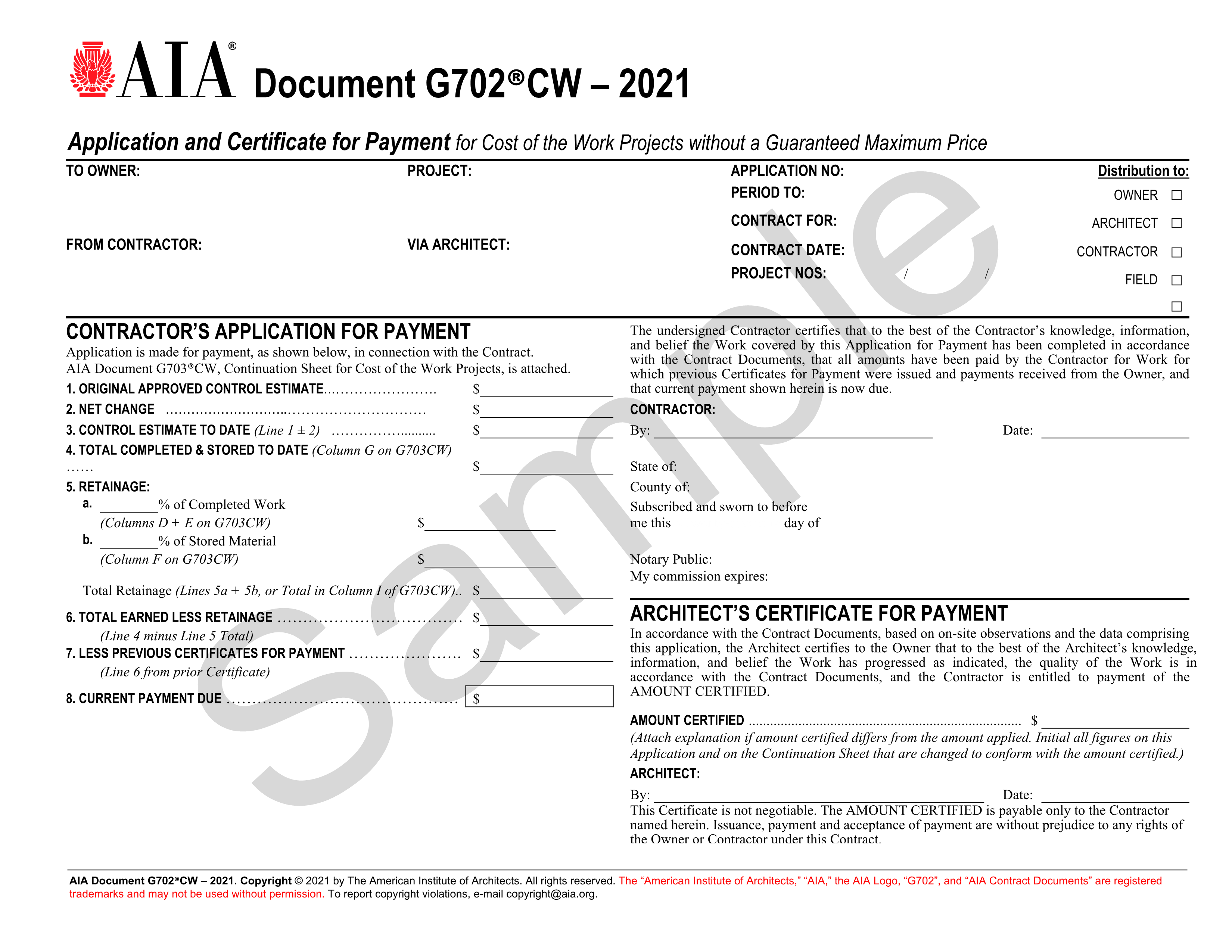 AIA G702®CW Application And Certificate For Payment GMP | Industry ...