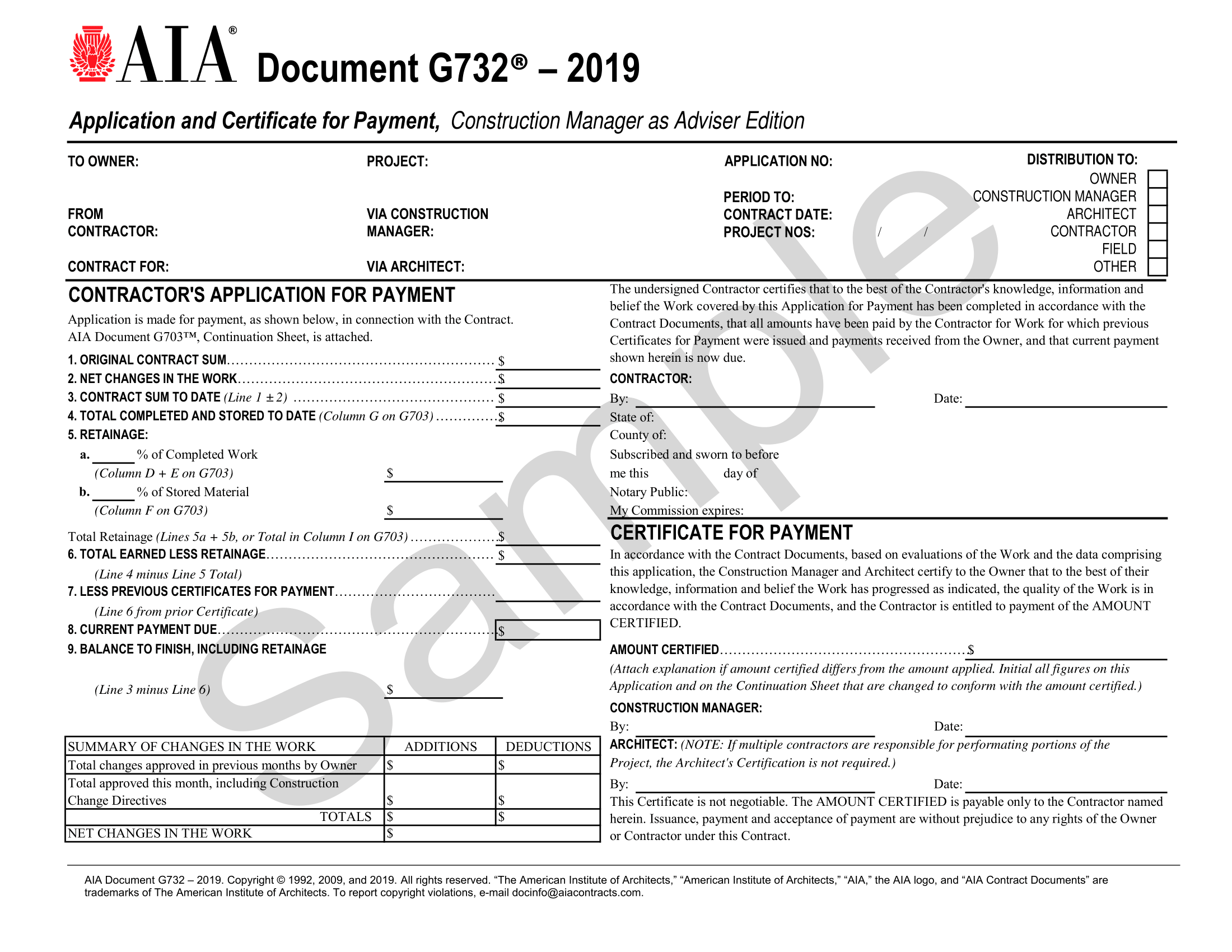 G732–2019 Application and Certificate for Payment-CMa edition