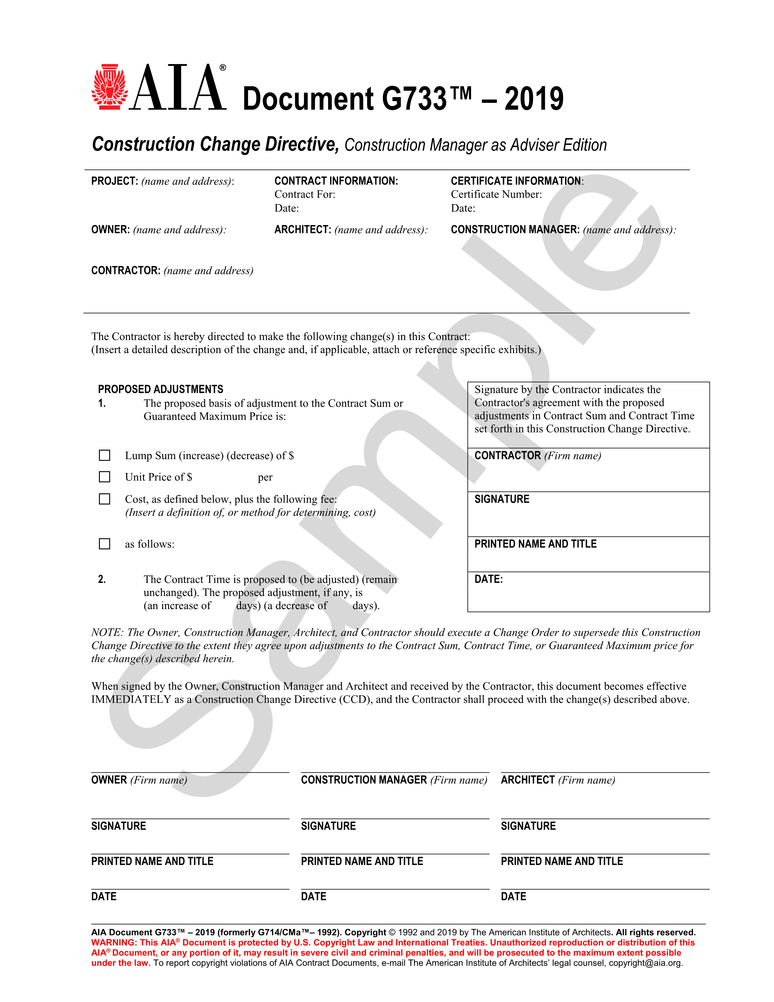 G733–2019 Construction change Directive-CMa edition