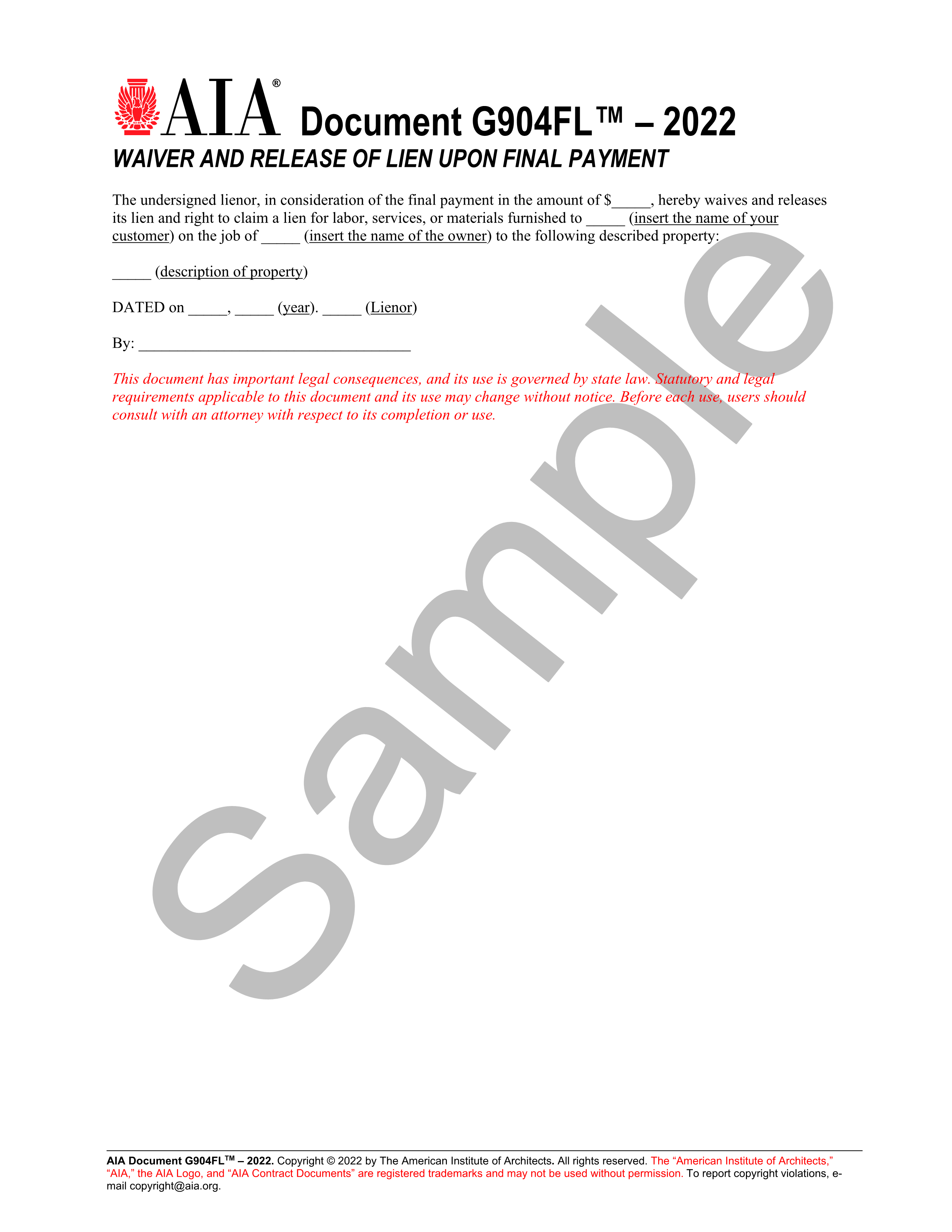 g904fl-2022 florida waiver and release of lien upon final payment